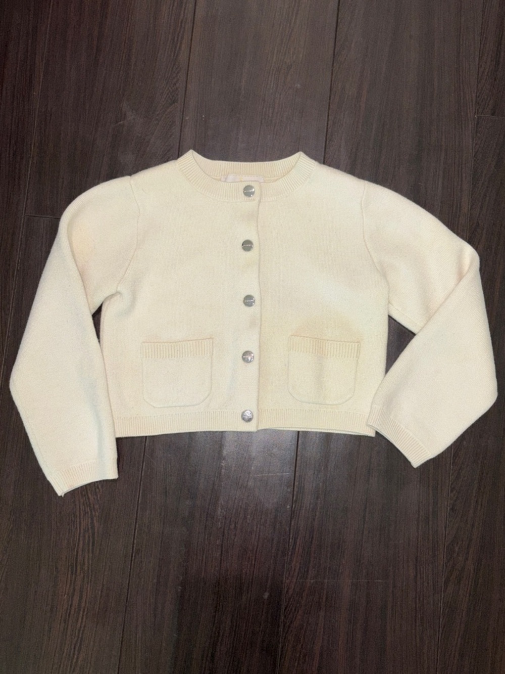 JACADI Paris Girls Cream Snap Button-Front Knit Cardigan Size 6A
